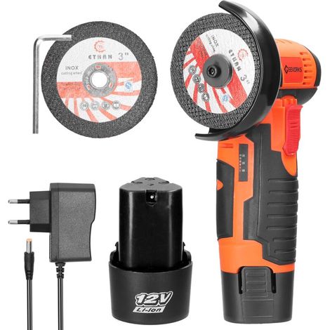 Kabelloser Mini-winkelschleifer 76 Mm – 2 Akkus Mit 2000 Mah – Drehzahl 19.500 U/min – 2 Scheiben Zum Schneiden, Polieren Und Schleifen