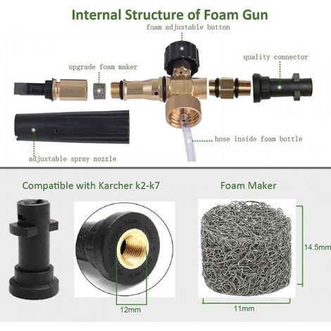 Schaumkanone Mit Schaumlanze Kompatibel Mit Kärcher K2 K3 K4 K5 K6 K7, 1-liter-schaumpistole Mit Verstellbarer Düse, Zubehör Für Hochdruckreiniger Zur Autowäsche