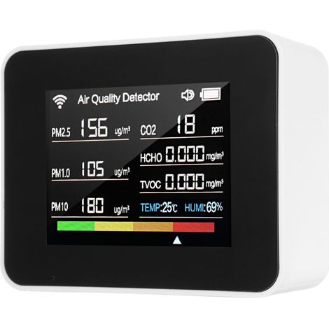 Tuya Wifi Luftqualitätsmesser 13-in-1 Innenmonitor Erkennt Co₂, Tvoc, Hcho, Pm2,5, Pm1,0, Pm10, Luftfeuchtigkeit Und Temperatur, Uhrzeit, Datum, Alarm, Timer, Stoppuhr Für Büros