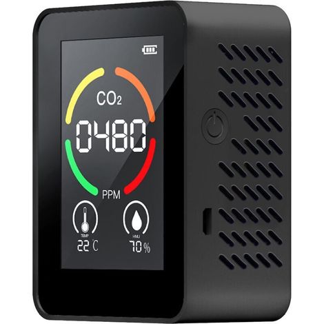 3-in-1 Co2-detektor, Luftqualitätsmonitor, Temperatur- Und Feuchtigkeitsanalysator Mit Digitaler Co2-anzeige Für Büro Und Zuhause, Schwarz