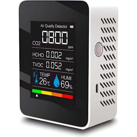 5-in-1 Kohlendioxid-detektor, Raumluftqualitätsmesser, Co2-zähler, Digitaler Tvoc/hcho-monitor, Temperatur- Und Feuchtigkeitsmesser, Hintergrundbeleuchtung-tester (weiß)