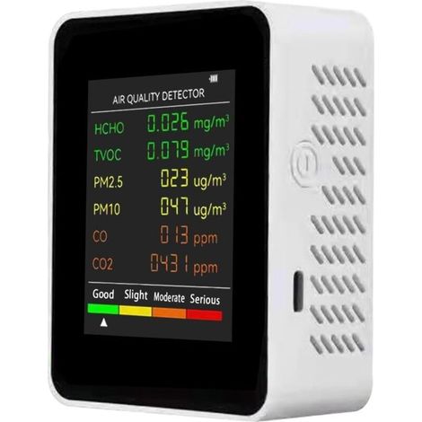 6-in-1 Pm2,5 Pm10 Hcho Tvoc Co Co2 Luftqualitätsdetektor, Multifunktionaler Kohlendioxid-, Formaldehyd-monitor Mit Großem Lcd-display, Tragbar Für Zuhause, Hotel Und Büro