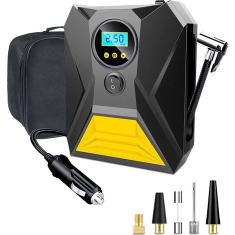 Gonfleur Pneus Auto, 12v Tragbarer Luftkompressor Mit Speicherfunktion, 3 Düsenaufsätze, Schnellpumpe Kompressor Für Fahrrad