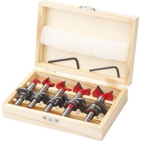 Forstner-bohrer, 5-teilig 15-35mm Einstellbares Positionierbohrer-set, Hartmetall-holzlochfräser Mit Tiefenanschlag