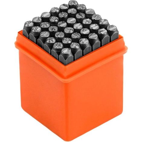 36-teiliges Buchstaben-stempelset 4 Mm – Buchstaben A-z, Zahlen 0-9 – Verchromter Stahl Zum Markieren Von Metall, Holz Und Leder – Mit Orangefarbener Aufbewahrungsbox