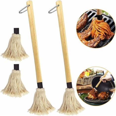 Set Aus 2 Grillpinseln, 46 Cm, Pinsel Zum Bestreichen Für Barbecue Und Saucen, Großer Professioneller Mopp Mit Holzgriff