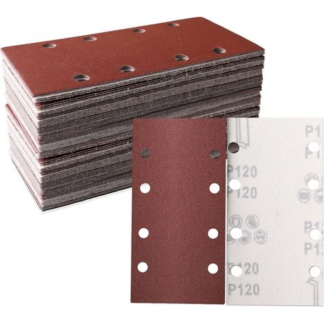 Set Aus 30 Schleifblättern, 93 X 185 Mm – Quadratisches Klett-schleifpapier Mit 8 Löchern – 100er Körnung, Gemischt – Zum Polieren Und Entfernen Von Rost