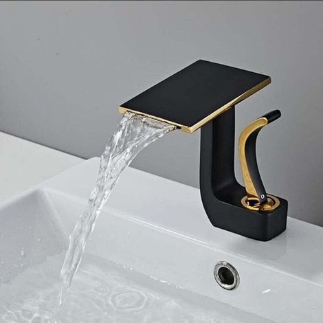 Kaskaden-wasserhahn Für Badezimmer, Moderner Kaskaden-badezimmerwasserhahn, Kaskaden-waschbeckenwasserhahn, Einstellbarer Mischbatterie-wasserhahn Mit Warm- Und Kaltwasserfunktion (schwarz+gold)