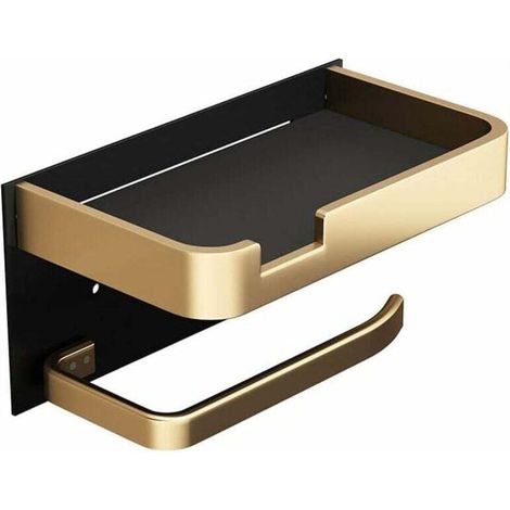 Wand-toilettenpapierhalter Aus Aluminium In Luftfahrtqualität – Klebender Halter In Schwarz-gold – Ablage Für Telefon Und Zubehör – Installation Ohne Bohren
