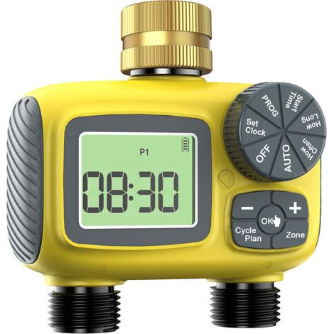 Automatischer Bewässerungsprogrammierer Mit 2 Ausgängen, Bewässerungsschlauch Mit Zeitschaltuhr Und Messingeingang, Automatische Gartenbewässerung, Digitale Ip55-wasserdichte Bewässerungszeitschaltuhr