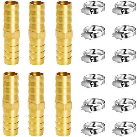 Messing-schlauchverbinder, Pneumatischer Anschluss 10 Mm, 6 Stück Messing-schlauchkupplungen Für Kraftstoff, Luft, Wasser, Gas Und Öl, Mit Klammern (i)