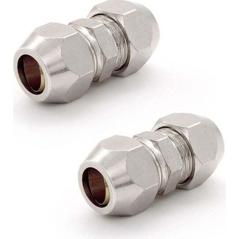 2 Stück Olivenverschraubung 8mm Gas, Silber Pneumatikschlauchanschluss, Vernickeltes Kupferrohr Doppelte Gerade Schnellkupplung, Geeignet Für Klempnerarbeiten, Luftkompressor