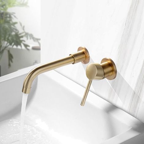 Wandmontierter Einhebel-waschtischmischer, Waschtischmischer Aus Messing, 360° Schwenkbarer Auslauf Für Warmes Und Kaltes Wasser, Einhebeliger Wandmontierter Waschtischmischer, Gebürstetes Gold