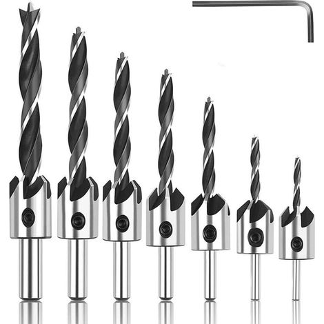 8-teiliges Holzbohrer-set Mit Senkern, Konische Holzfräser Aus Hss-hochgeschwindigkeitsstahl Mit Sechskantschlüssel-ansenker 3 4 5 6 7 8 10 Mm