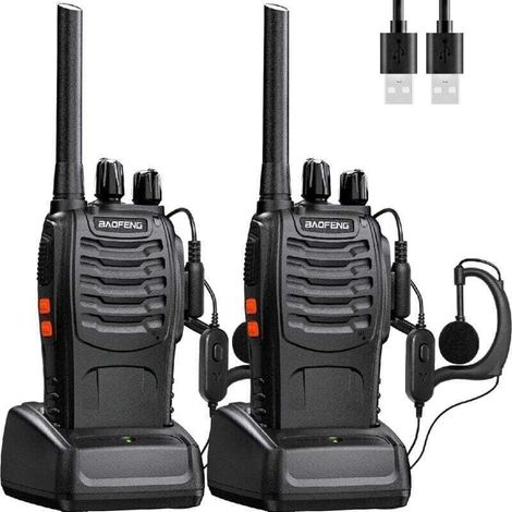 Baofeng Walkie-talkie, Lange Reichweite, Wiederaufladbar, Professionell, 16 Kanäle, Pmr-funkgeräte, Mit Headset, Usb-ladegerät, Batterie (1 Paar)