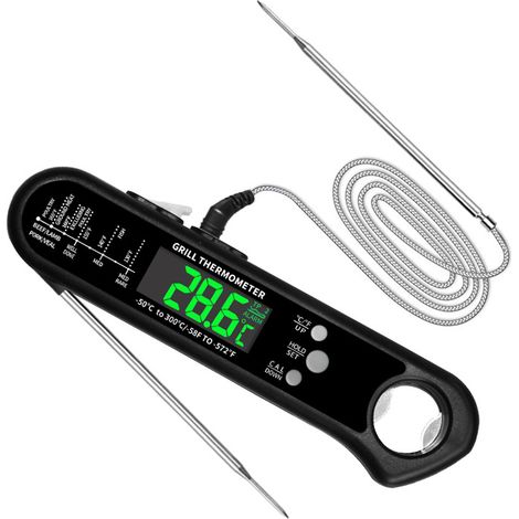 Küchenthermometer Grillthermometer Sofortablesendes Kochthermometer Fleischthermometer Mit 2 Langen Sonden Und Lcd-display Für Barbecue