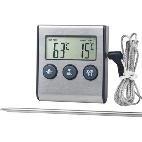 Digitales Küchen-thermometer Mit Großem Lcd-display, Langer Sonde Für Grill Und Ofen, Fleisch-kochtemperatur Mit Alarm Und Timer