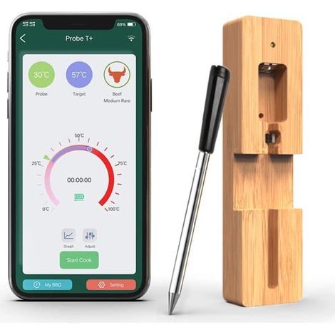 1 Stück Bluetooth-küchenthermometer Mit 50 M Reichweite, Kabelloses Fleischthermometer Mit Timer- Und Alarmfunktion, Küchenthermometer Für Airfryer, Bbq, Ofen Und Smoker