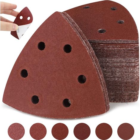 Delta-schleifdreiecke, 120 Stück, 6-loch-dreiecksschleifpapier, Dreieckiges Schleifpapier 93x93x93mm (je 20 X Kornung 40/60/80/120/180/240), Schleifblätter Für Deltaschleifer