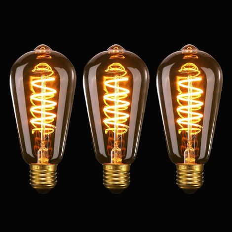 Reduziert, 3er-pack Vintage-led-glühbirnen Edison, Dimmbar, 3 W, Flexible Spirale Mit Led-filament, E27-sockel, St64 Glühbirne Mit Filament Im Antiken Retro-stil, Warmes Licht 2200 K, Ra 90, Bernstein