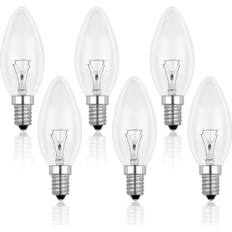 E14 Kerzenlampe, Klar, 40w, Dimmbare Glühlampe, Warmweiß 2700k, 400lm, Flammenlampe, E14 Edison-schraubkerzenlampen, 6er-pack