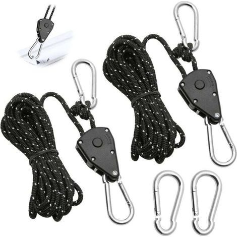 2 Stück Verstellbare Ratschenseile 4m, Schwarze 1/8 Ratschenrolle Mit 2 Ersatzhaken, Reflektierender Seilspanner Für Lampen, Pflanzen, Zelte Und Wandern