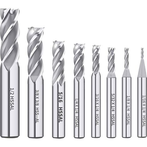 1/8" 3/16" 1/4" 5/16" 3/8" 1/2" Hss-schnellarbeitsstahl 4-schneidiger Schaftfräser Mit Geradem Ende 5/32" 1/16" 8er-set