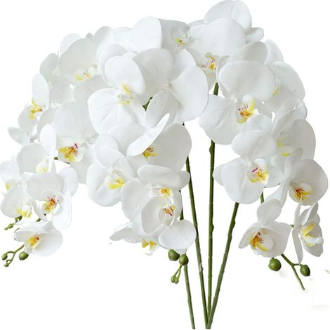 4 Stück Künstliche Weiße Phalaenopsis-orchideen, 70 Cm, Mit Künstlichen Orchideenblättern