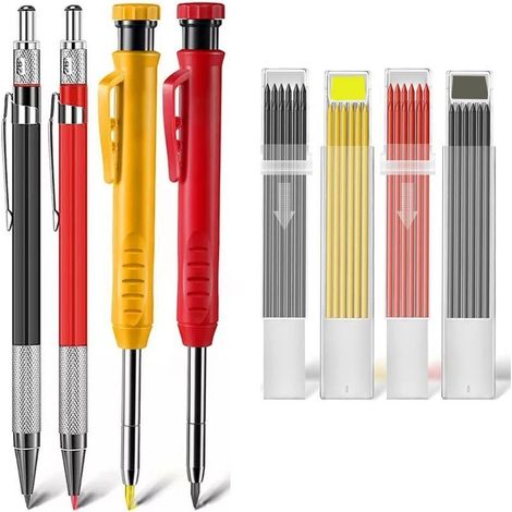 4er Set Mechanische Zimmermannsbleistifte Mit Integriertem Anspitzer, 40 Ersatzminen Für Präzise Markierungen Auf Holz Und Papier