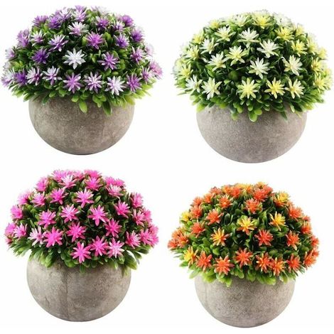 Ahlsen 4er-set Kleine Künstliche Blumenpflanzen Mit Topf, Für Innen- Und Außenbereich Zur Dekoration (orange+rosa+gelb+violett)