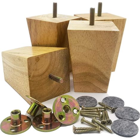 4er-set Sofafüße Aus Holz - 8 Cm - Quadratische Sofafüße - Mid-century - Moderne Ersatzfüße - Für Sessel, Couchtisch, Kommode (8 Cm, Holzfarbe)