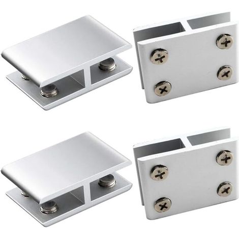 4er-set Glasklemmen Aus Aluminiumlegierung Zur Beidseitigen Befestigung Von Glas An Duschtischen Und -paneelen, Verstellbare Glasklemme Für 10 Bis 12 Mm Dicke, 180 Grad