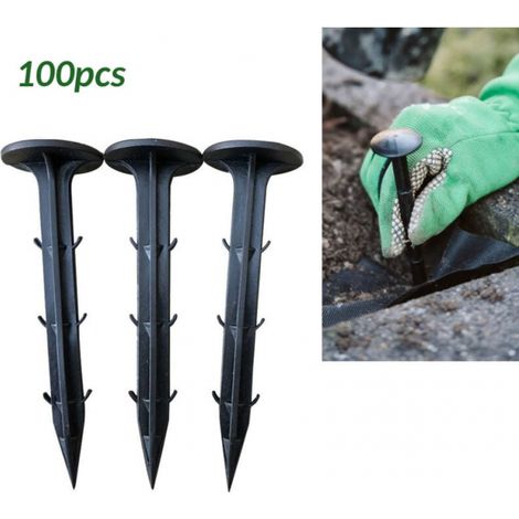 100 Gartenpfähle Zur Befestigung Von Unkrautvliesen, Schwarze Kunststoff-bodenpfähle Für Mulchvliese