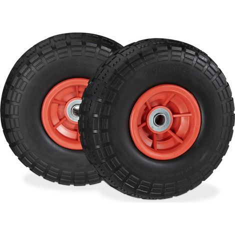 Teufelsrad-set, 2 Stück, Aus Gummi, 260x85 Mm, Gummirad, 16 Mm, 4.1/3.5-4 Achse, 150 Kg, Schwarz/rot