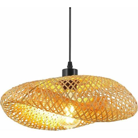 Retro Deckenleuchte, Bambushut Hängeleuchte Aus Rattan 40 Cm, Gewebte Deckenleuchte Für Badezimmer E27, Kreative Beleuchtung Für Esszimmer, Wohnzimmer Und Restaurant
