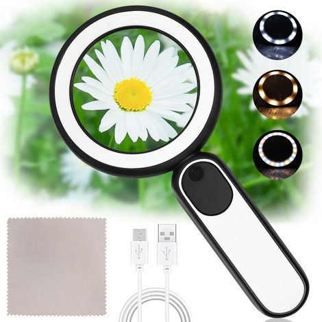 10x Vergrößerungsglas, 21 Led Beleuchtete Lese-lupe, Usb-aufladbar Mit 3 Modi Für Senioren, Kinder, Schmuck, Sehbehinderte, Beobachtung Und Bastelarbeiten