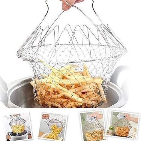 Frittierkorb - Edelstahl-kochkorb, Erweiterbarer Edelstahl-küchensieb, Fritteuse-kochkorb, Dampfabtropfkorb Für Pommes, Gemüse Und Salate