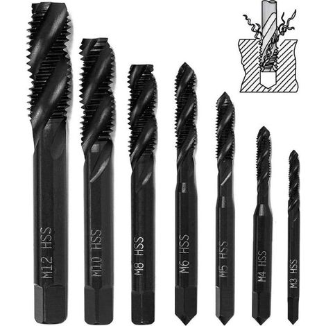 7-teiliges Set Spiral-gewindebohrer Aus Nitrierstahl, Hss 6542 Gewindebohrer Mit Konischem Schaft Für Metrische Maschinen, Gewindeschneidwerkzeug M3 M4 M5 M6 M8 M10 M12 Für Holzbohrer