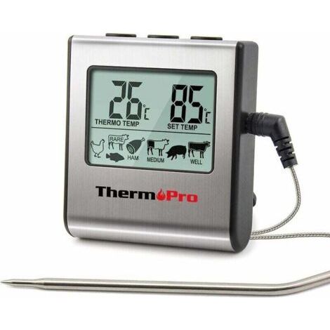 Digitales Fleischthermometer Tp16 Mit Großem Lcd-display Für Räucherofen, Backofen, Küche, Grill Und Barbecue – Mit Timer Und Edelstahl-temperatursonde