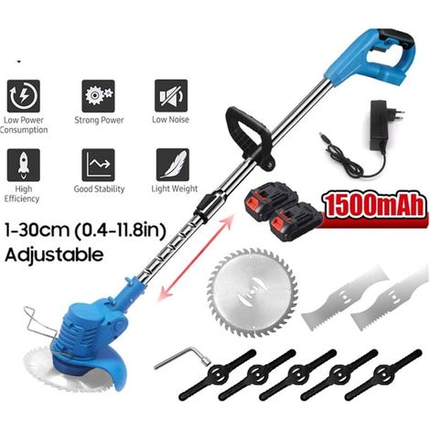 Akku-rasentrimmer 21v Mit 2 Akkus (1500mah) – Kupfermotor – Teleskopstange – Für Präzises Schneiden Von Gras Und Sträuchern - 2x Akku