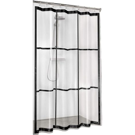 Ökologischer Peva-duschvorhang, Wasserdicht, 180 X 200 Cm – Farbe Transparent/schwarz – 12 Ösen Für Einfache Installation