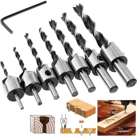 Fraiser Percer Bit Set, 8-teilig Hss 5-flügelig Holzbohrfräser Kernbohrer Fasenfräser 3-10mm