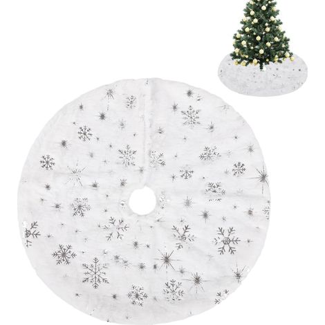 1 Stück Silber 40 Cm/15,75 Zoll Weihnachtsbaumrock Aus Weißem Kunstfell, Weihnachtsbaumrock Mit Stern, Baumsockel-abdeckung Für Feiertage, Weihnachtsdekoration Für Zuhause