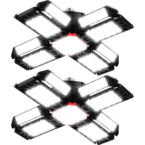 2er-set Led-werkstattlampe, Garage-beleuchtung, Verformbare Deckenleuchte Mit 12 Einstellbaren Paneelen – E26/e27 Buchtlicht Für Keller, Laden Und Werkstatt