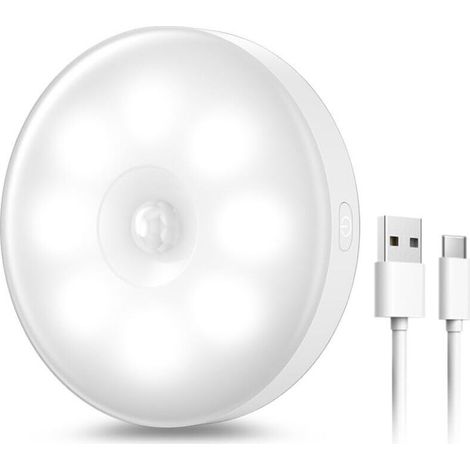 Automatisch Wiederaufladbares Usb-led-nachtlicht, 8-led-induktionsnachtlicht Mit 400-mah-akku, Bewegungsmelder-lampe, Klebende Led-lampe Mit Magnetischer Basis, Drei Farben - 1 Stück