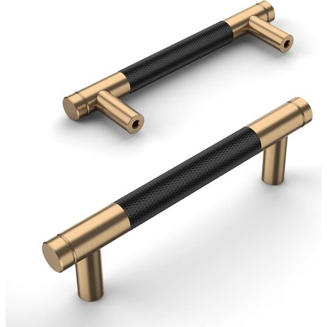 2er-set Küchenmöbelgriffe Aus Schwarz-goldener Aluminiumlegierung, Lochabstand 96 Mm, Mit Schrauben, Geeignet Für Büroschubladen