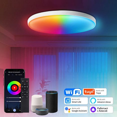 Kabellose Rgb-led-deckenleuchte, 24 W, Modernes Rundes Design, Dimmbar, 3000-6500 K, Mit Fernbedienung Und App.