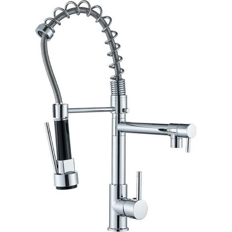 Küchenarmatur Mit 2 Strahlarten, Einhebelmischer, Drehbarer Sprühkopf Mit Doppelfunktion, 360° Schwenkbar, Armatur Für Kalt- Und Warmwasser, Verchromtes Messing