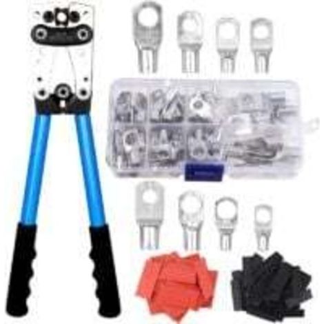 Elektrische Mehrschicht-quetschzange Awg 10-0,6-50 Mm² Kabelschuhzange Mit Kupfer-ringkabelschuhen + 60 Stück Schrumpfschlauch, Ratschen-crimpzange