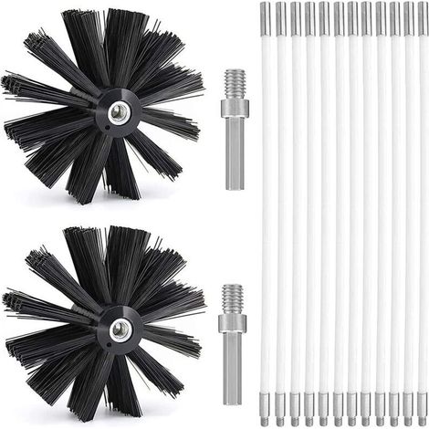 Kaminreinigungsbürsten-set, Durchmesser 150 Mm, Reinigungswerkzeug Für Kamine Mit 15 Flexiblen Stangen À 410 Mm Und 2 Bürstenköpfen Für Kamin, Trocknerentlüftung, Abflussrohr Und Holzofen